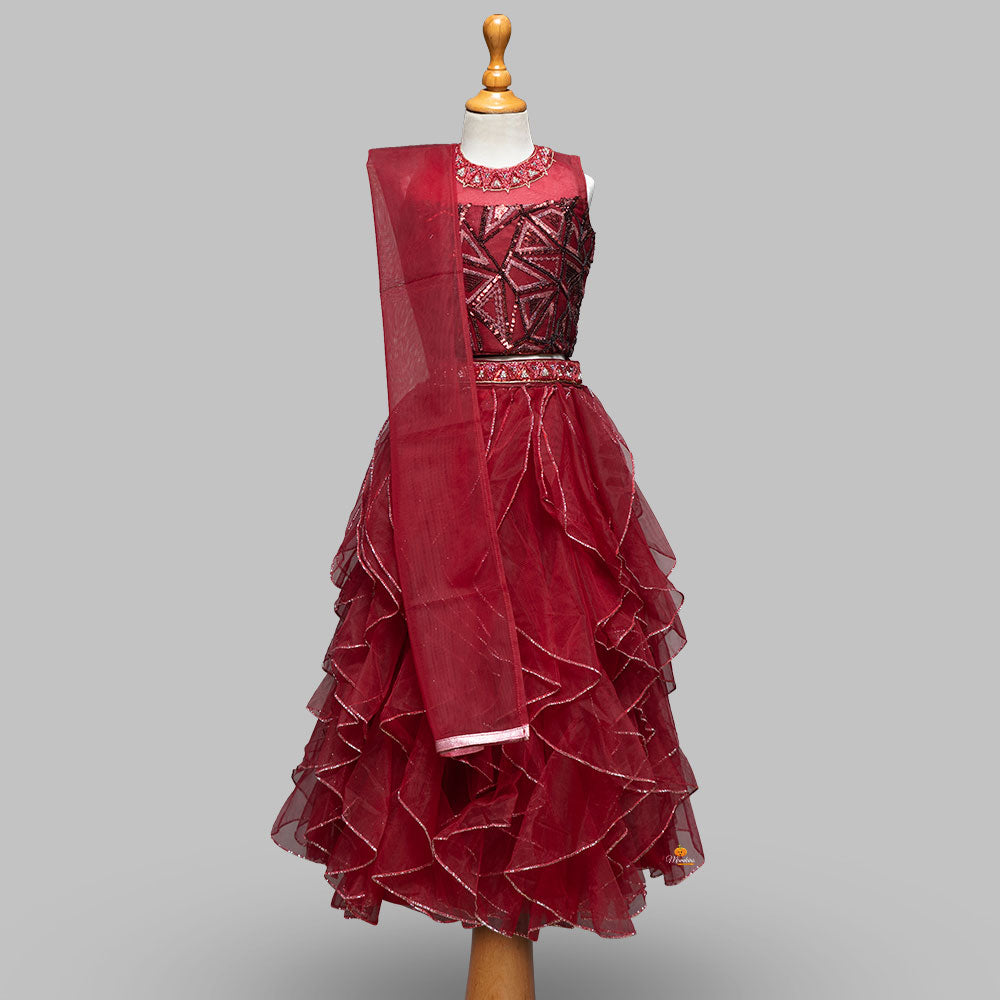 Girls Maroon Lehenga Choli