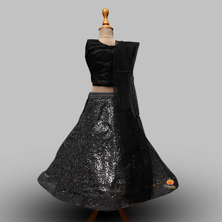 Black Sequin Girls Lehenga Choli Back View