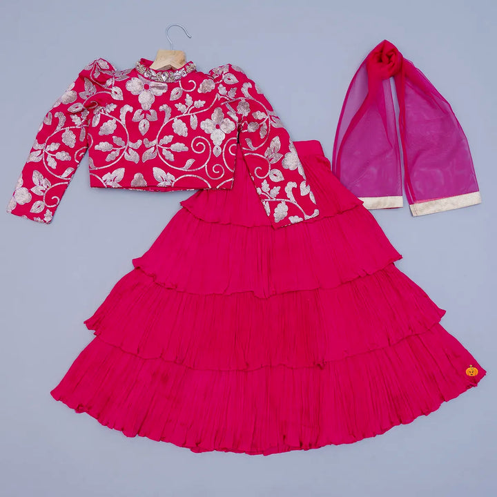 Rani Floral Design Lehenga Choli for Girls Front View