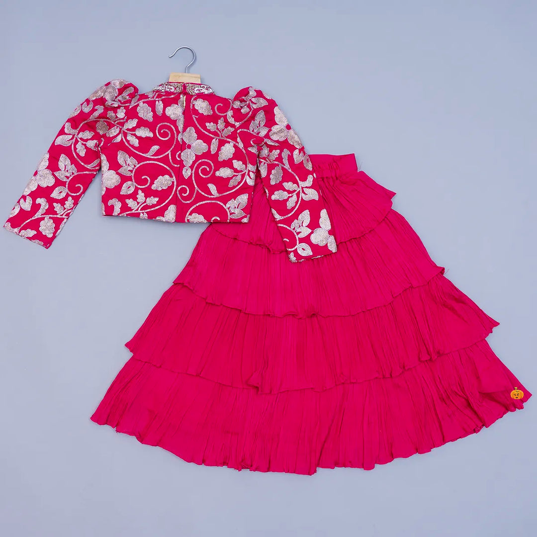 Rani Green Floral Design Lehenga Choli for Girls