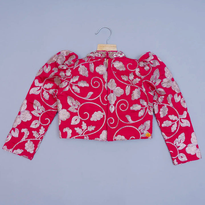Rani Floral Design Lehenga Choli for Girls Top Back View