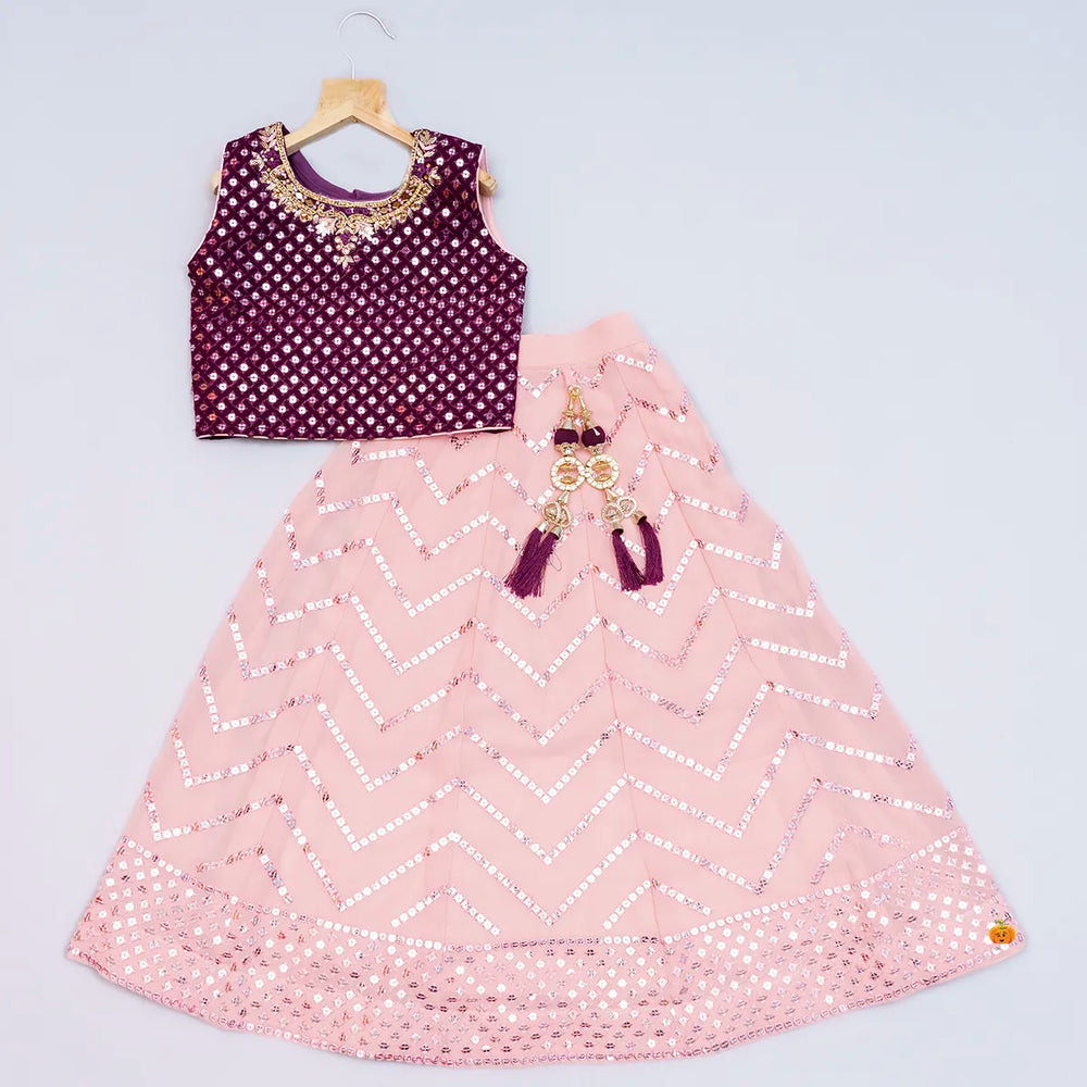 Peach Embroidered Lehenga Choli for Girls Front View