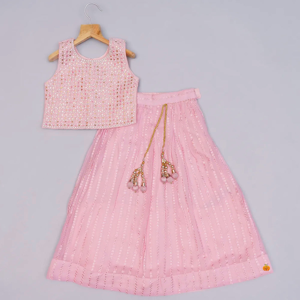 Pink Girls Lehenga Choli with Dupatta Top View