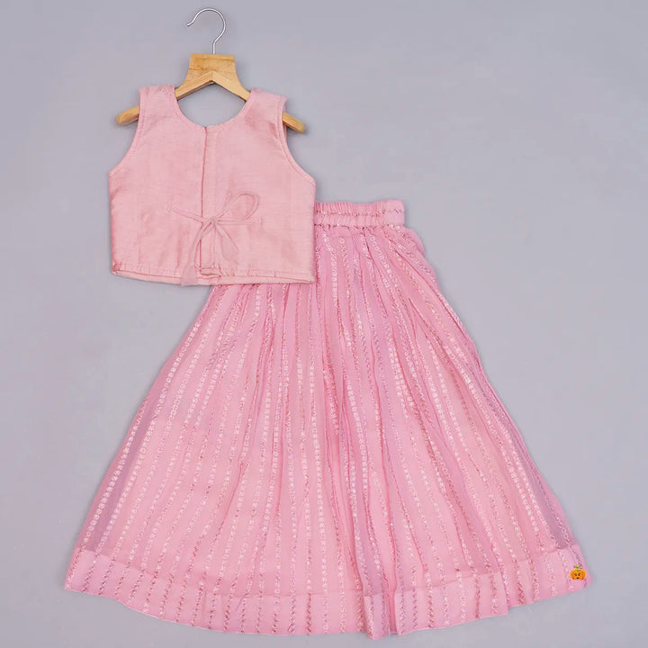 Pink Girls Lehenga Choli with Dupatta Back View