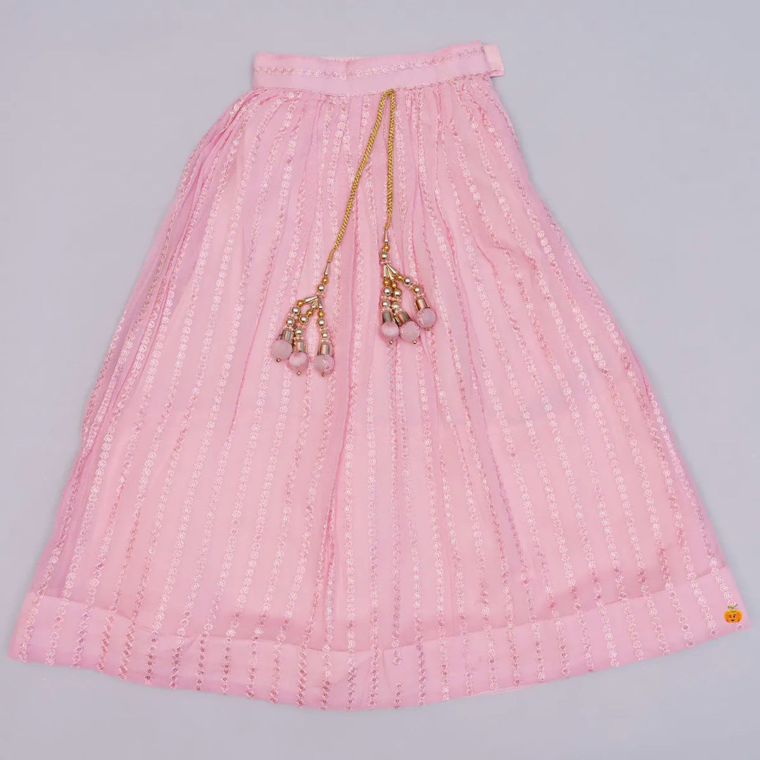Pink Girls Lehenga Choli with Dupatta Bottom View
