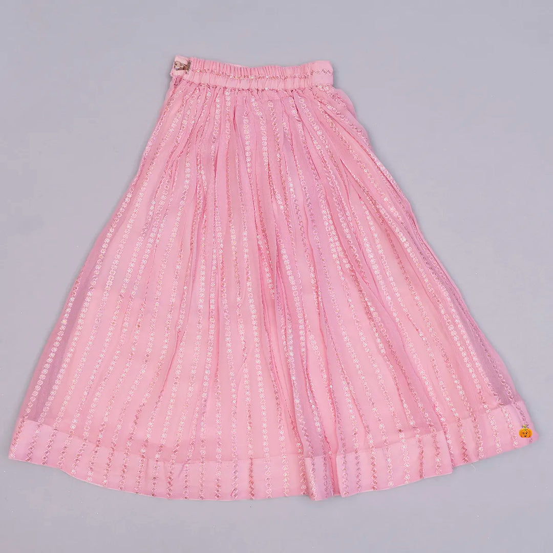 Pink Girls Lehenga Choli with Dupatta Bottom Back View