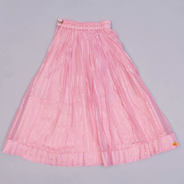 Pink Girls Lehenga Choli with Dupatta Bottom Back View