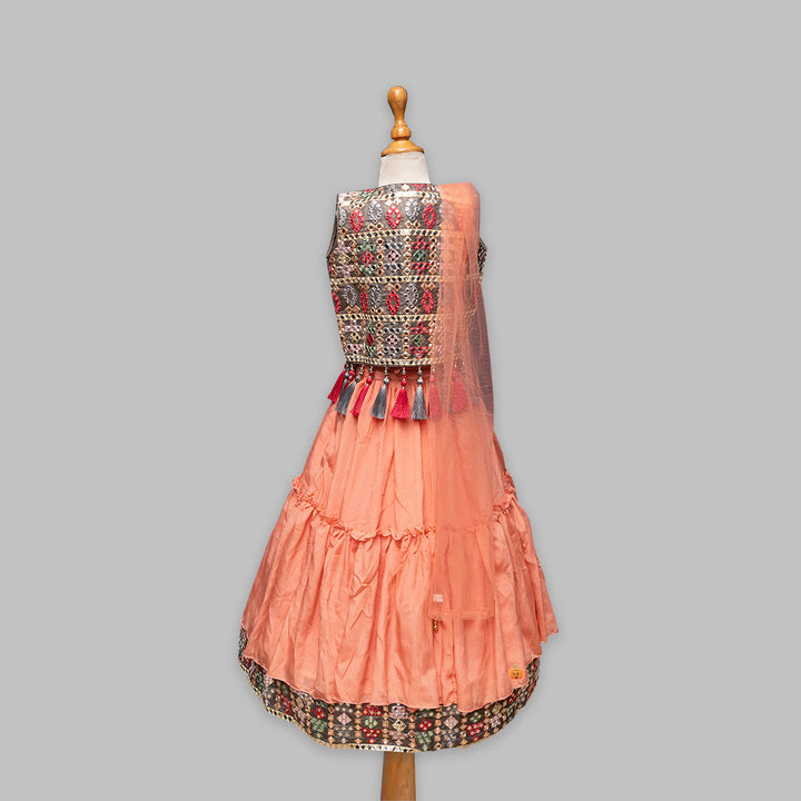 Peach Traditional Wear for Girl Kids Back View