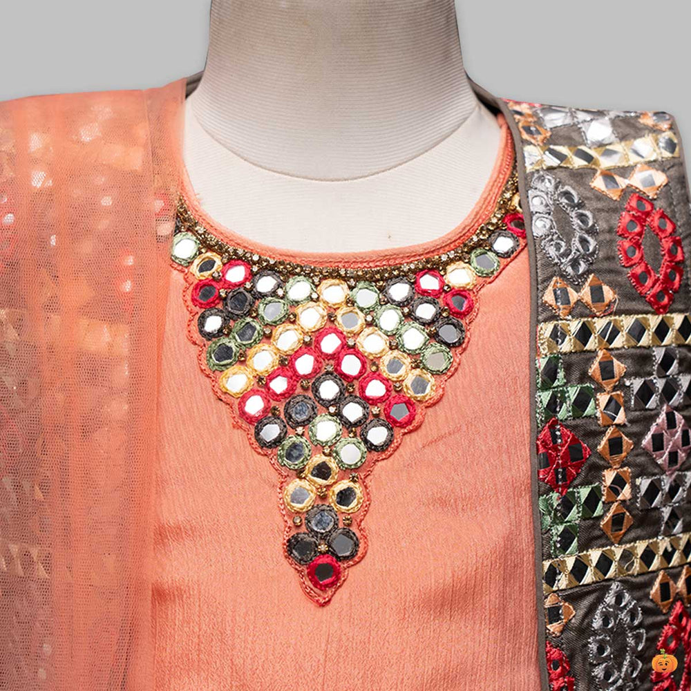 Peach Traditional Wear for Girl Kids Close Up View