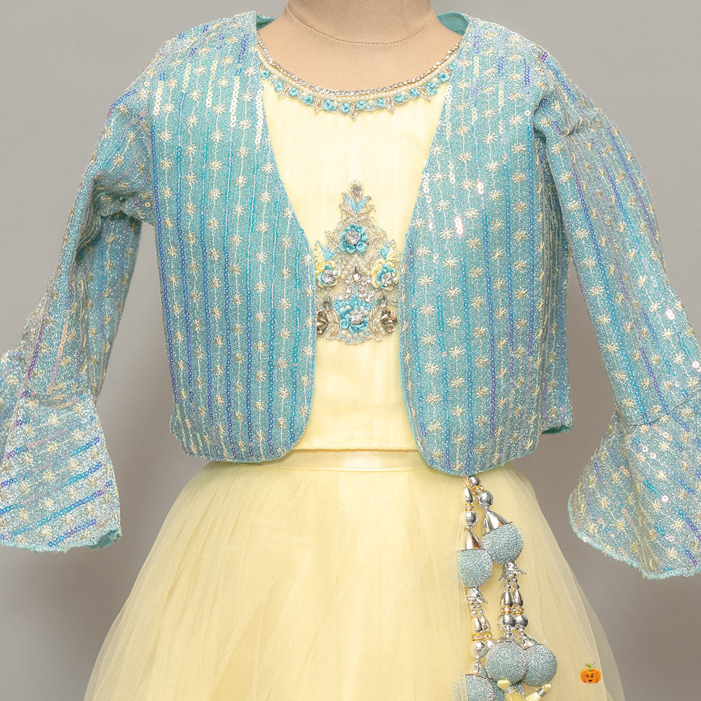 Lemon Girls Lehenga Choli Close Up View 