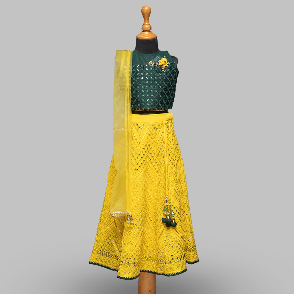 Girls Green-Yellow Lehenga Choli