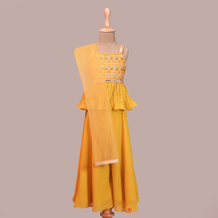 Mustard Lehenga Choli for Kids Front View