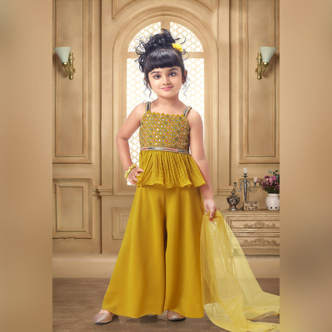 Mustard Party Wear Girls Lehenga Choli Model Image Front View