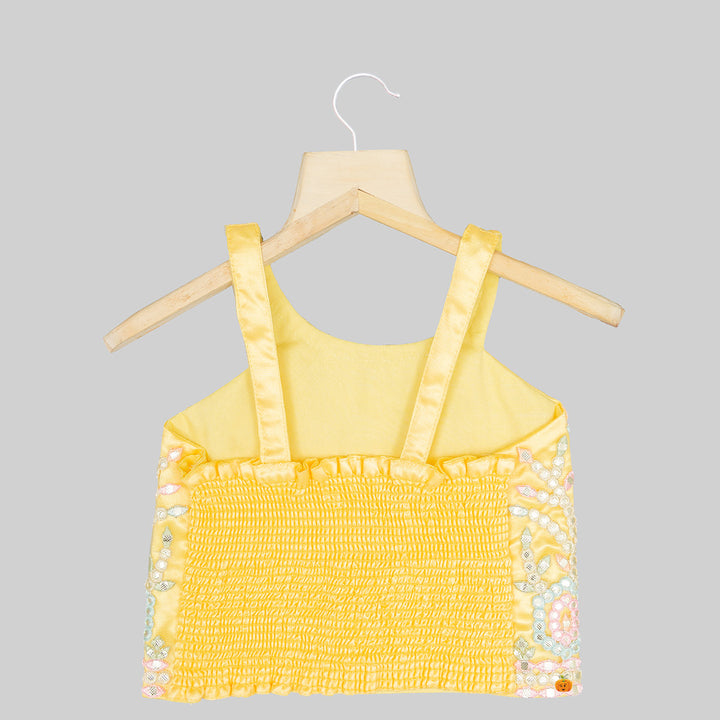 Yellow Embroidered Girls Lehenga Choli Back View