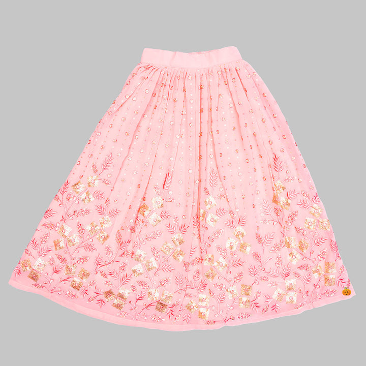 Mirror Work Embroidery Girls Lehenga Choli Bottom View