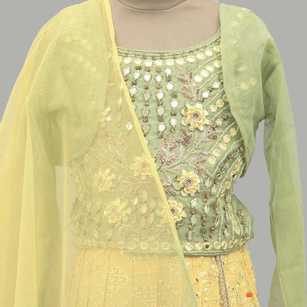 Lemon Girls Lehenga Choli with Jacket Close Up View