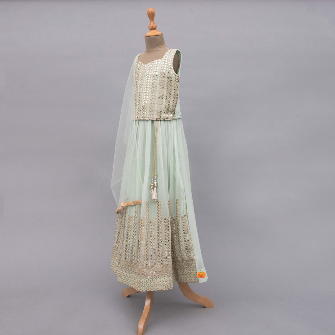 Pista Girls Lehenga Choli with Dupatta Side View