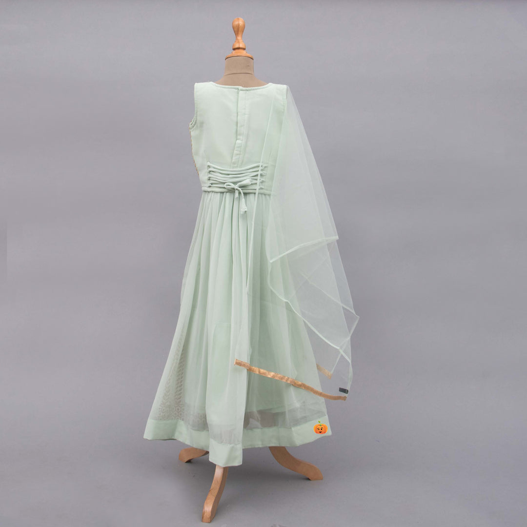 Pista Girls Lehenga Choli with Dupatta Back View