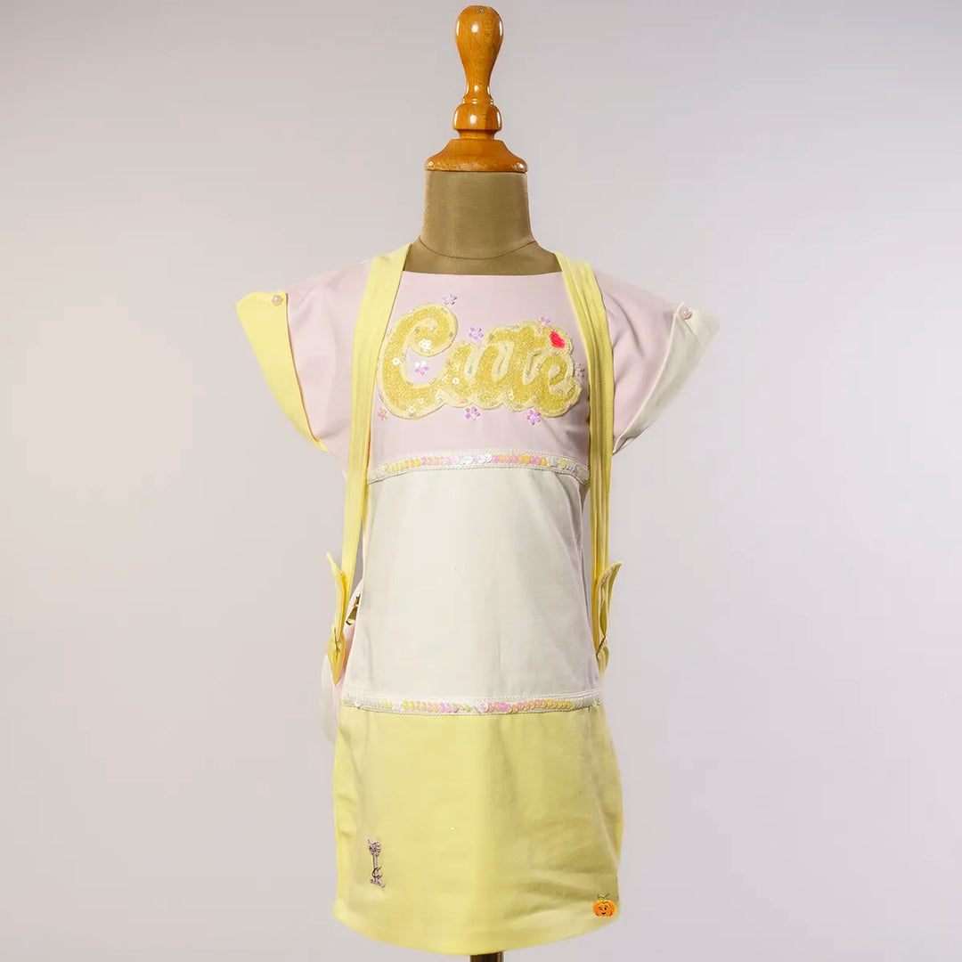 Pink & Yellow Midi for Girls with Bag Front View