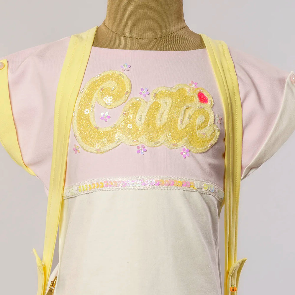 Pink & Yellow Midi for Girls with Bag Close Up View