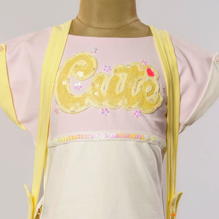 Pink & Yellow Midi for Girls with Bag Close Up View