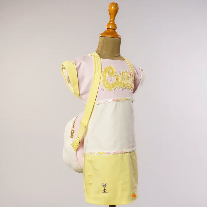 Pink & Yellow Midi for Girls with Bag Side View