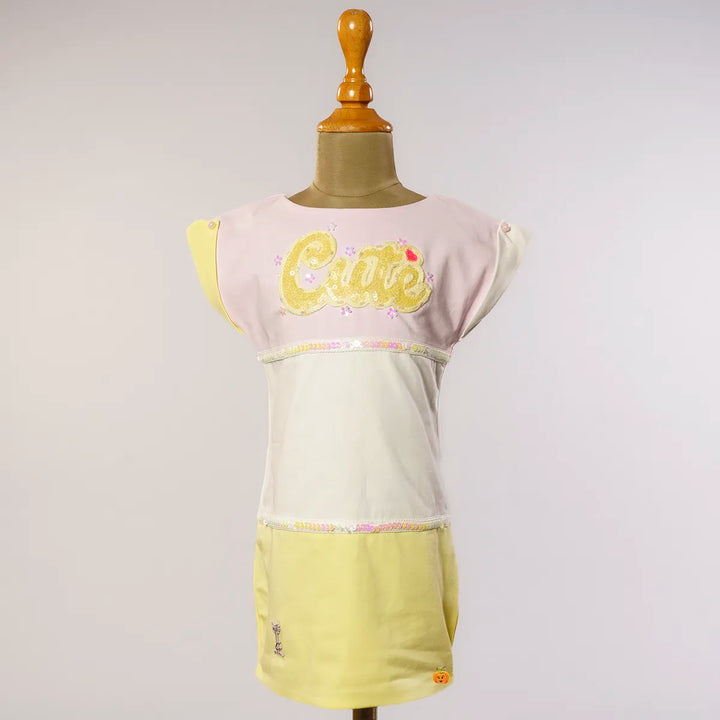 Pink & Yellow Midi for Girls with Bag Front View