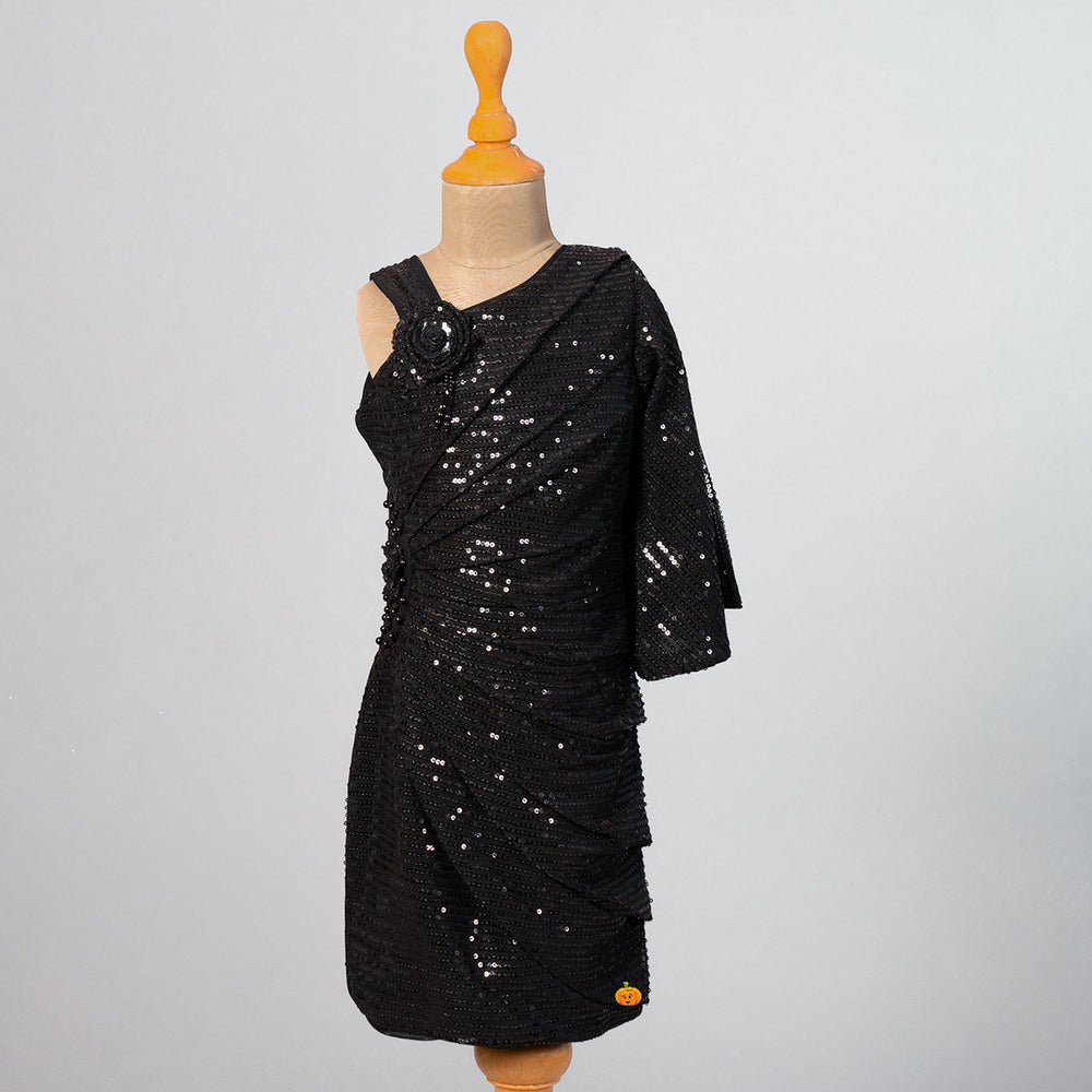 Black & Fawn Sequin Girls Midi Front View