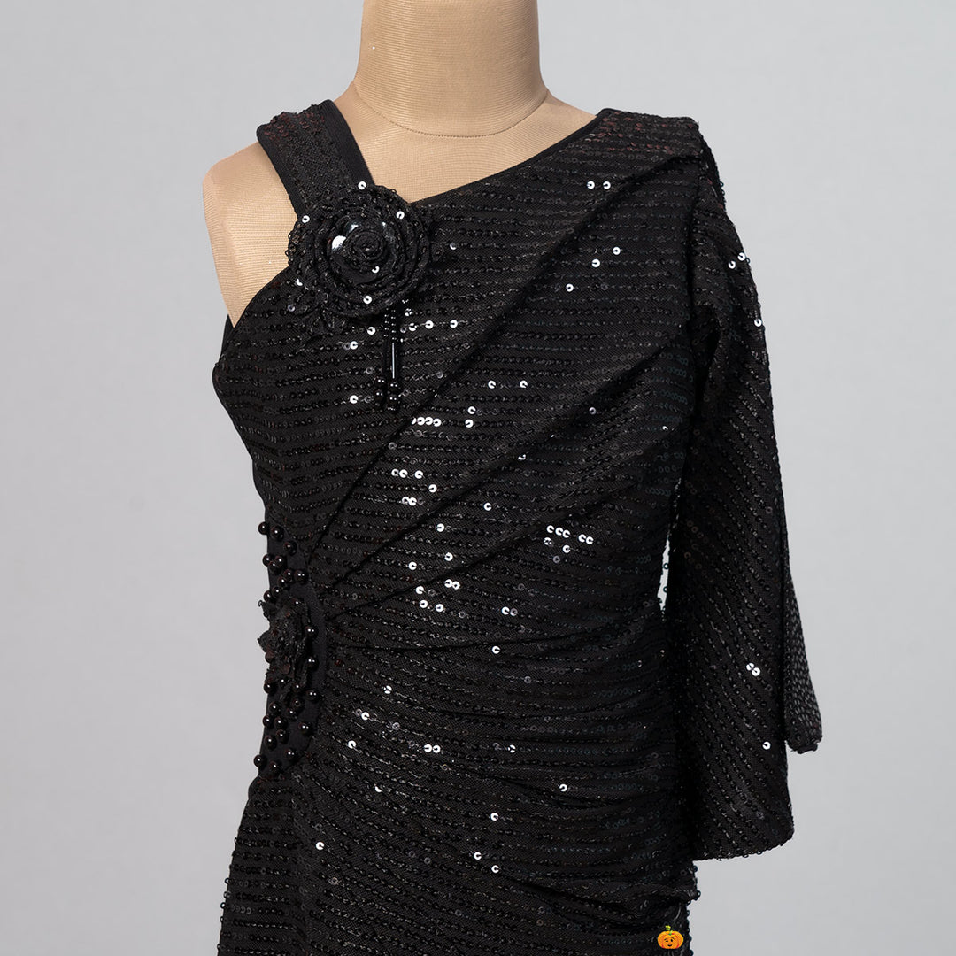 Black & Fawn Sequin Girls Midi Close Up View