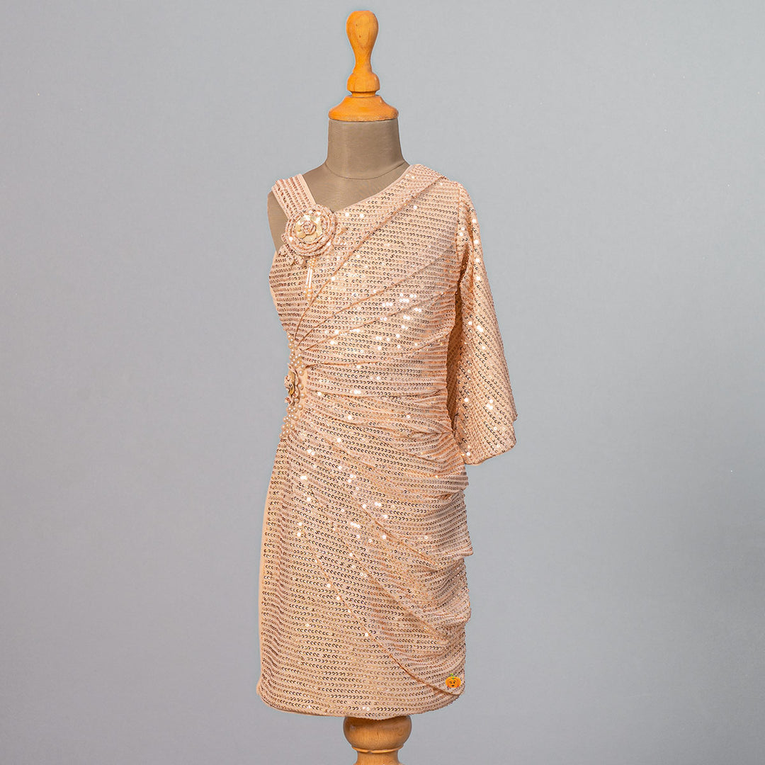 Black & Fawn Sequin Girls Midi Front View