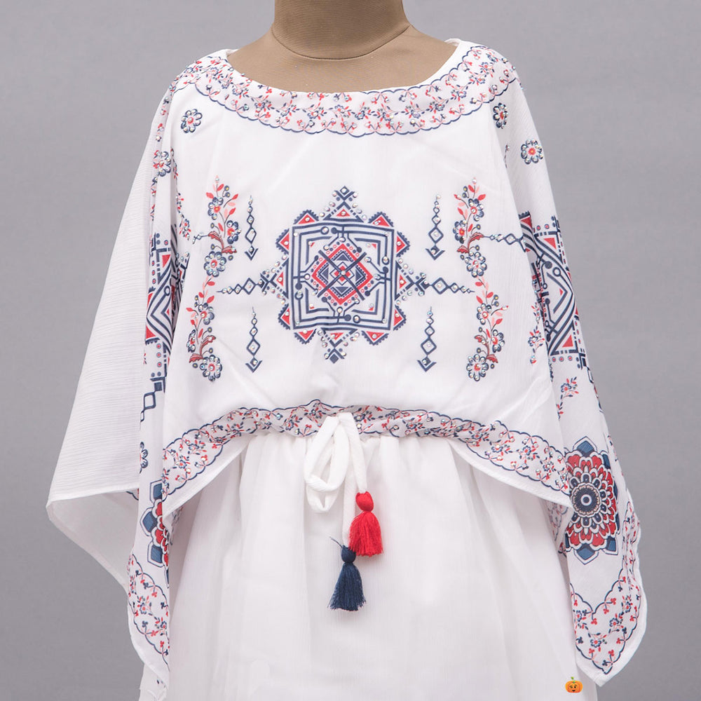 White Kaftan Girls Midi Close Up View