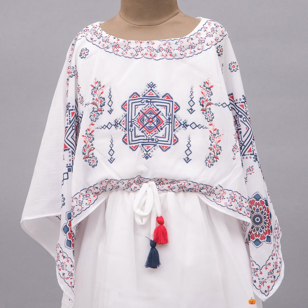 White Kaftan Girls Midi Close Up View