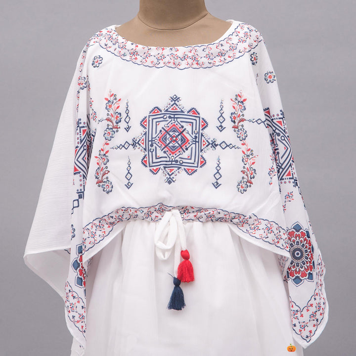 White Kaftan Girls Midi Close Up View