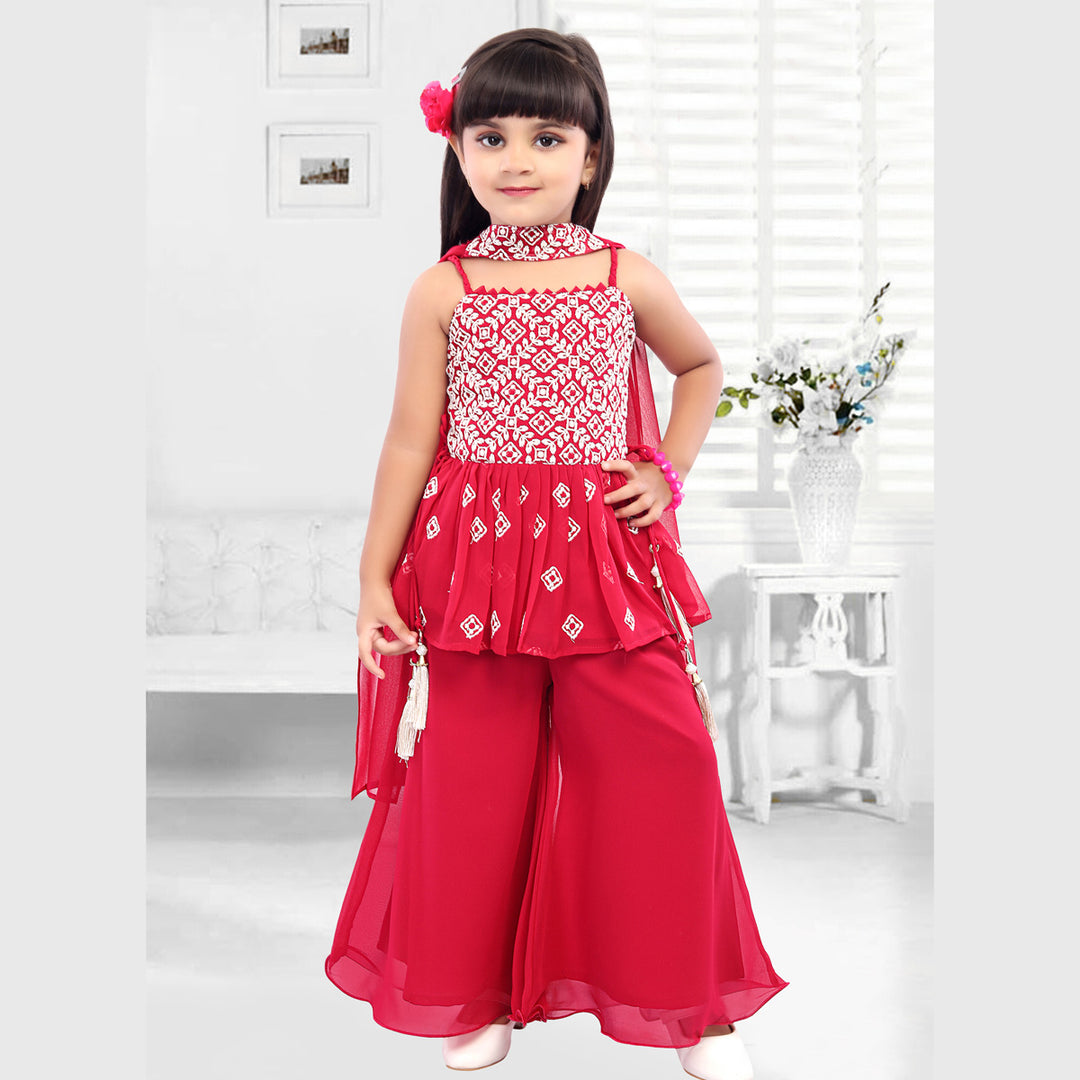 Rani Embroidered Girls Palazzo Set Front View