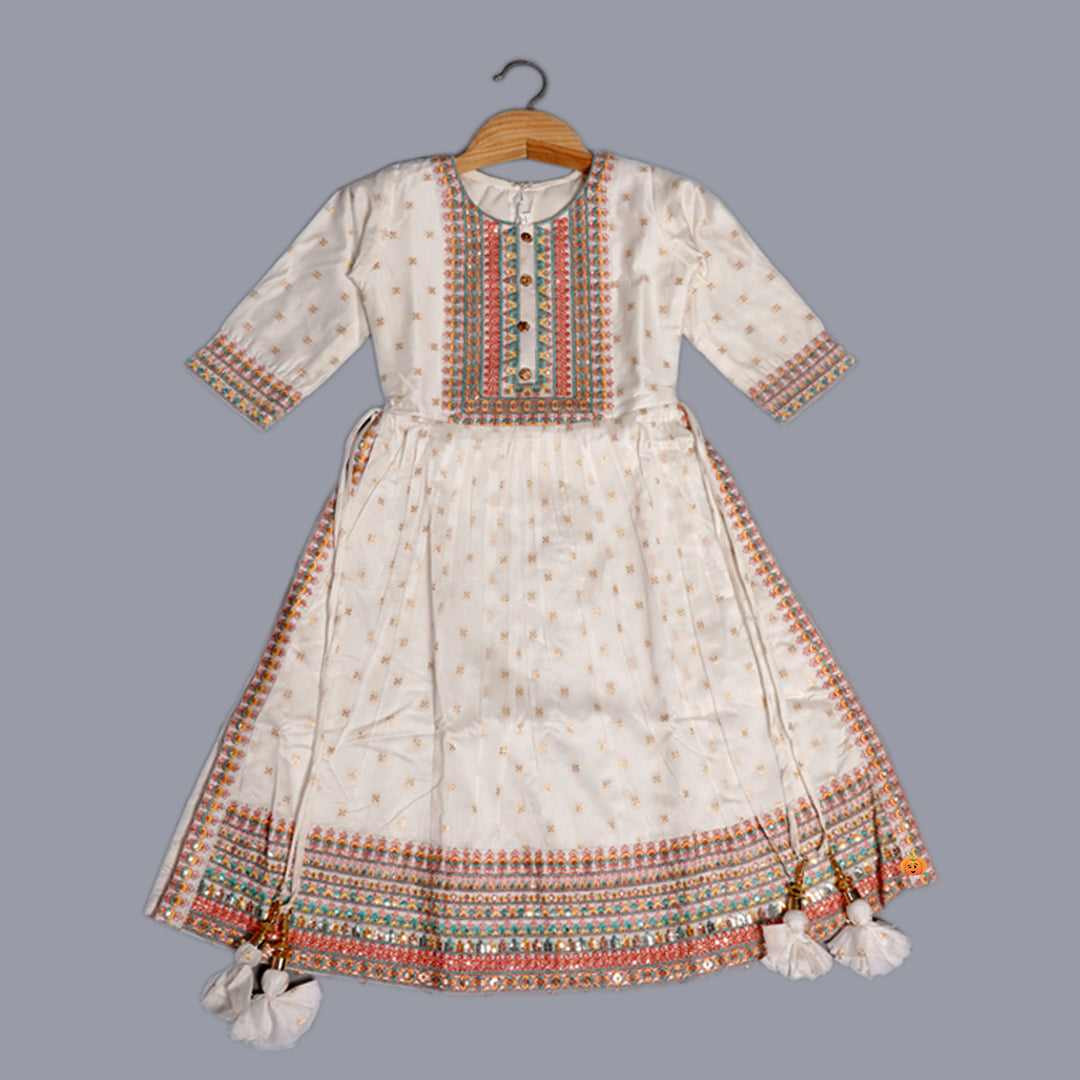 Cream Embroidered Girls Palazzo Suit Top View