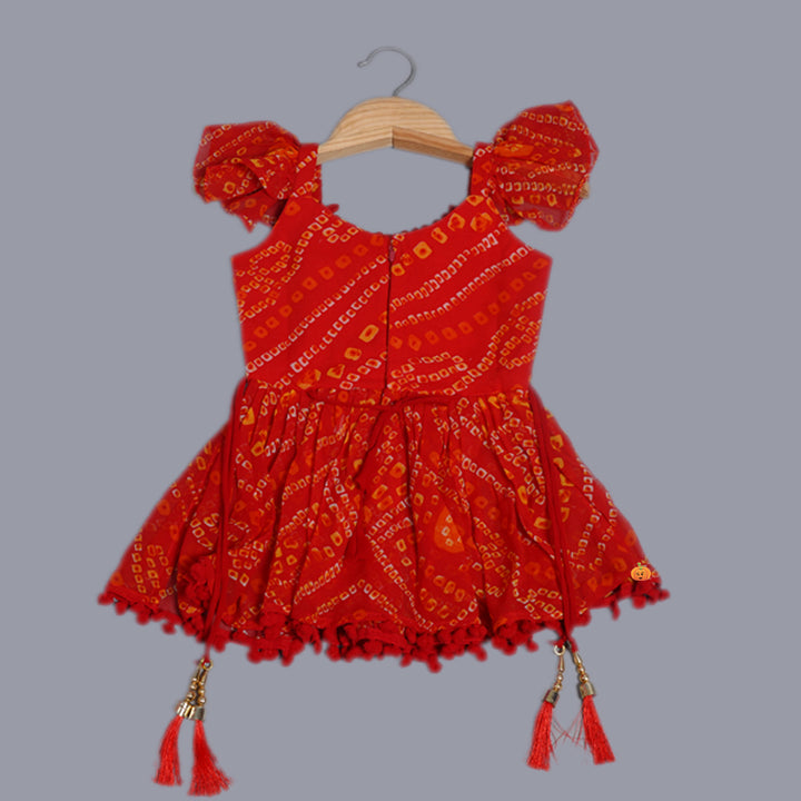 Red Ruffled Sleeves Girls Palazzo Suit Top Back View