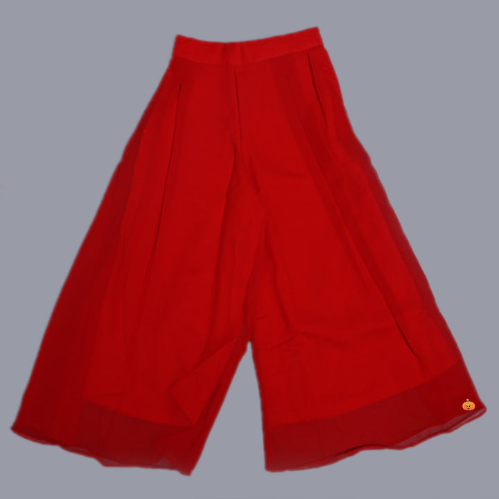 Red Ruffled Sleeves Girls Palazzo Suit Bottom View