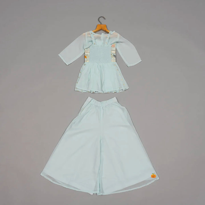 Sky Blue Embroidered Girls Palazzo Suit Back View