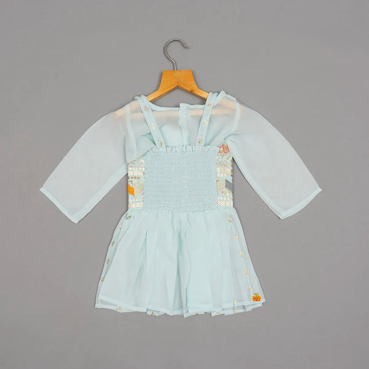 Sky Blue Embroidered Girls Palazzo Suit Top Back View