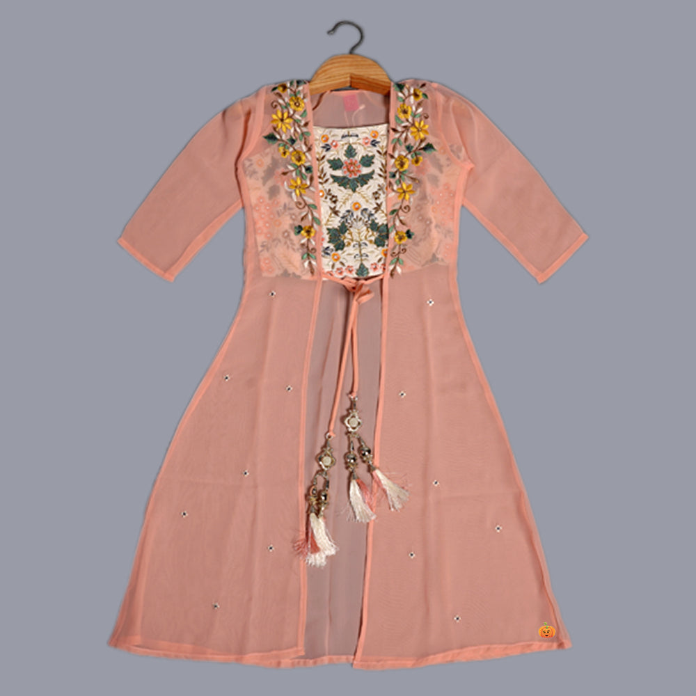 Floral Embroidery Girls Palazzo with Shrug Top View