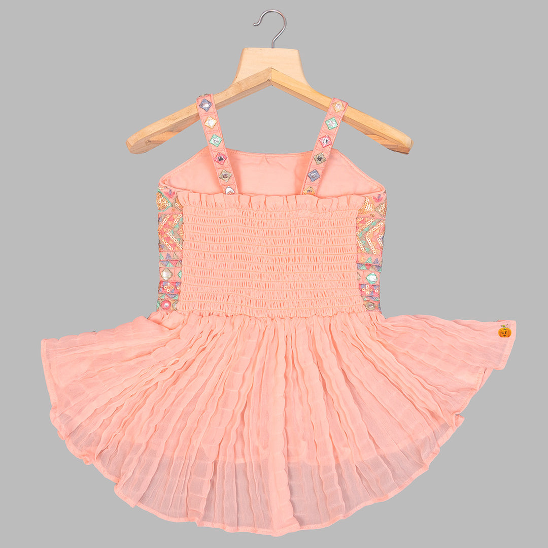 Peach & Sky Blue Sequin Embroidered Girls Palazzo Suit Back View