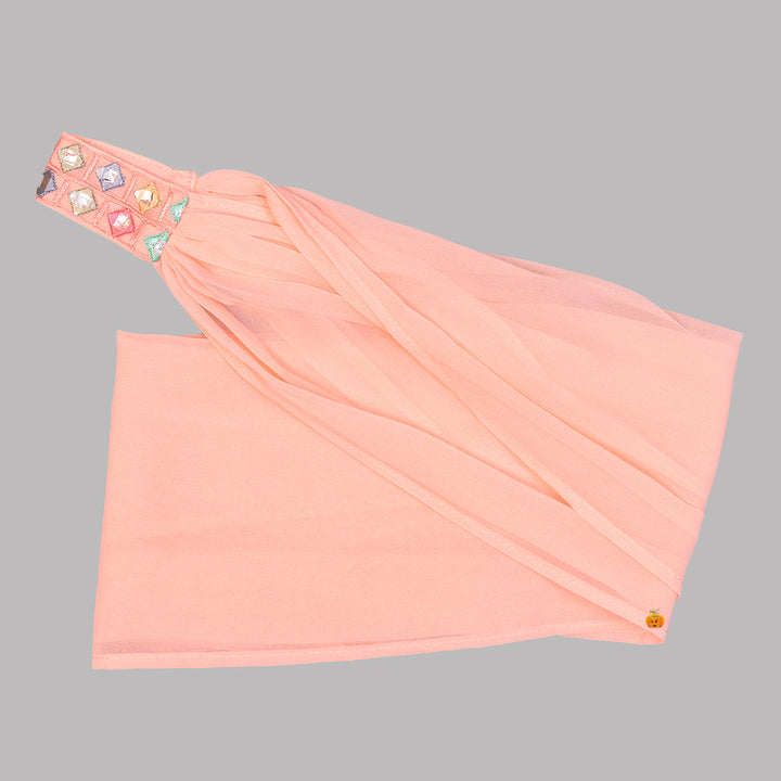 Peach & Sky Blue Sequin Embroidered Girls Palazzo Suit Dupatta View