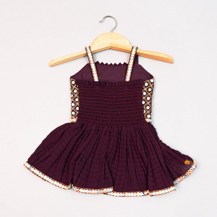 Wine Mirror Embroidery Girls Palazzo Suit Back View