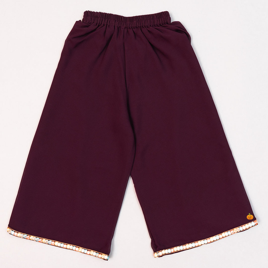 Wine Mirror Embroidery Girls Palazzo Suit Bottom View