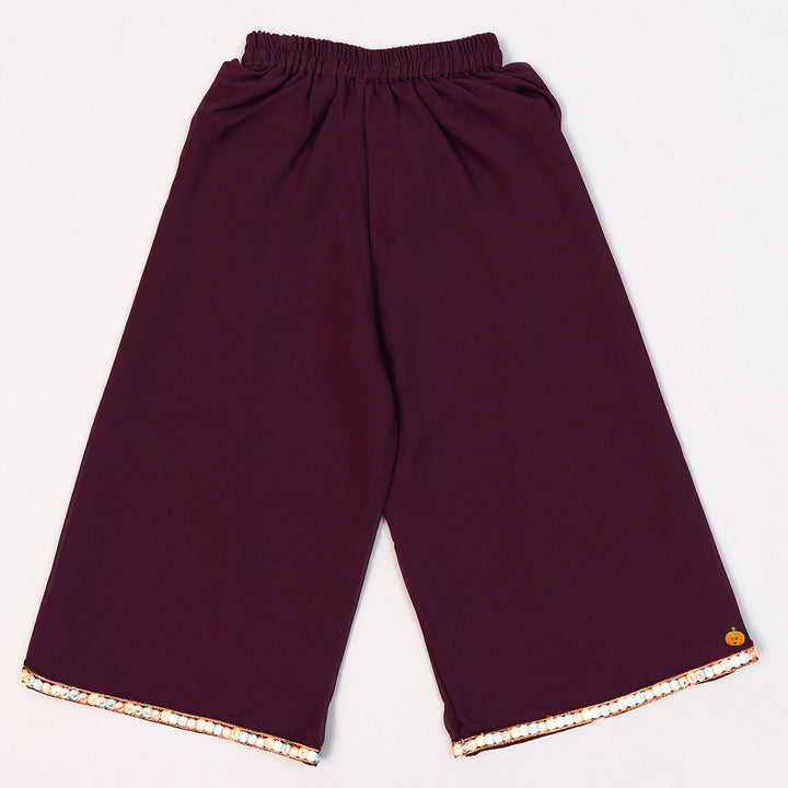 Wine Mirror Embroidery Girls Palazzo Suit Bottom View