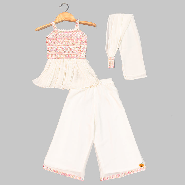 Cream Embroidered Girls Palazzo Suit Front View