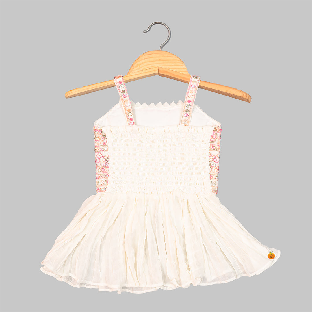Cream Embroidered Girls Palazzo Suit Top Back View