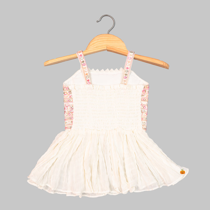 Cream Embroidered Girls Palazzo Suit Top Back View