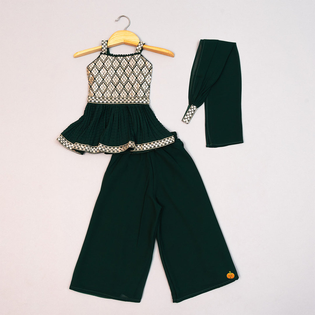 Rani & Green Embroidered Palazzo Suit for Girls Front View