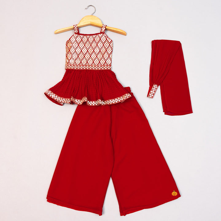 Rani & Green Embroidered Palazzo Suit for Girls Front View